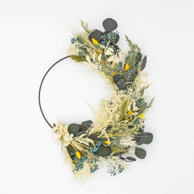 Couronne Fleurs Artificielles Jaune Mural - Déco Porte Entrée 35x20 Cm - Longue Durée