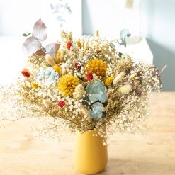Bouquet de fleurs séchées chardons jaunes et rouge Taille L