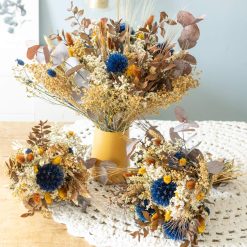Bouquet de fleurs séchées bleu et jaune 3 tailles