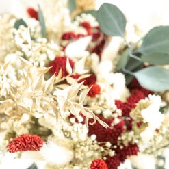 Bouquet de fleurs séchées rouge et or pour table de noël