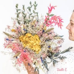Bouquet de fleurs séchées jaune et rose