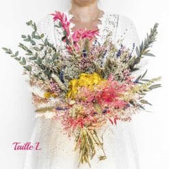 Bouquet de fleurs séchées jaune et rose