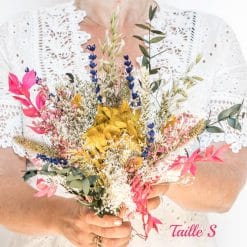 Bouquet de fleurs séchées jaune et rose