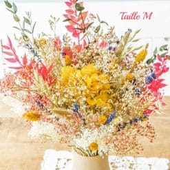 Bouquet de fleurs séchées jaune et rose