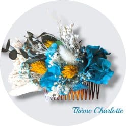 Peigne à cheveux de mariée en fleurs séchées Bleu et jaune