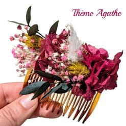 peigne à cheveux de mariée en fleurs séchées hortensia rose