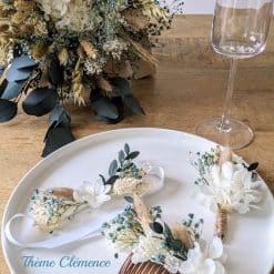 bouquet et boutonnière de mariage en fleurs séchées