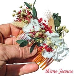 peigne à cheveux de mariée en fleurs séchées broom rouge
