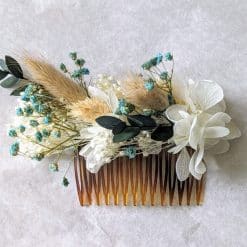peigne à cheveux de mariée en fleurs séchées naturel
