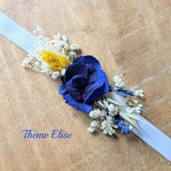 Bracelet pour mariée en fleurs séchées bleu