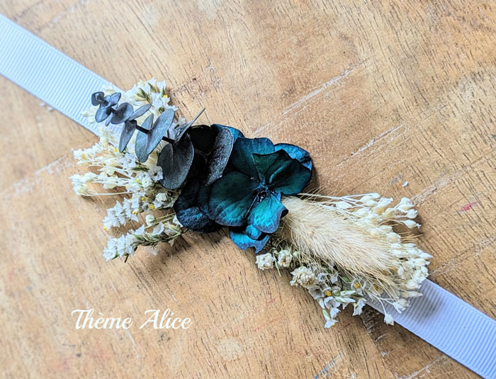 Bracelet de mariée fleurs séchées vert