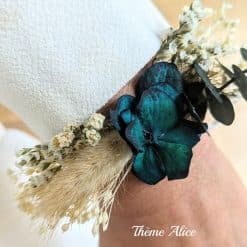 Bracelet de mariée en fleurs séchées vert
