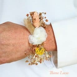 Bracelet pour mariée en fleurs séchées rose pale et blanc