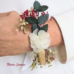Bracelet pour mariée en fleurs séchées rouge