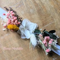 Bracelet de fleurs séchées de mariée blanc, jaune et rose