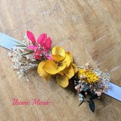 Bracelet de mariée en fleurs séchées rose et jaune
