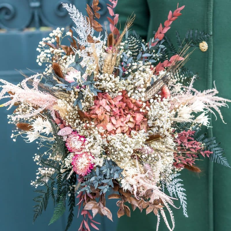 Bouquet de fleurs séchées hortensia vieux rose