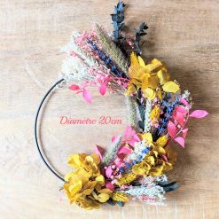 Couronne murale de fleurs séchées Rose et Jaune D20