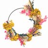 Couronne murale de fleurs séchées Rose et Jaune D30
