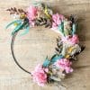 Couronne murale de fleurs séchées rose et jaune D30