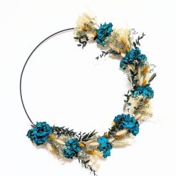 Couronne murale de fleurs séchées hortensia bleu D50