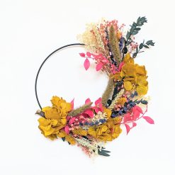Couronne murale de fleurs séchées Rose et Jaune D20