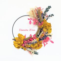 Couronne murale de fleurs séchées Rose et Jaune D20 HILDA