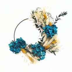 Couronne murale de fleurs séchées hortensia bleu D20