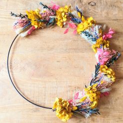 Couronne murale de fleurs séchées Rose et Jaune D50 HILDA