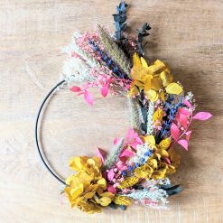 Couronne murale de fleurs séchées Rose et Jaune D20