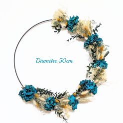 Couronne murale de fleurs séchées hortensia bleu D50