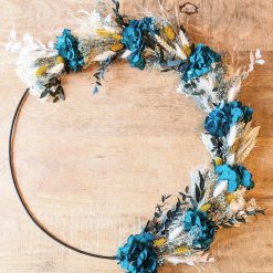 Couronne murale de fleurs séchées hortensia bleu D50