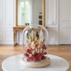 fleurs séchées sous cloche de verre agathe