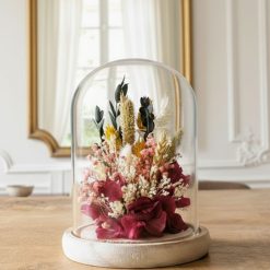 fleurs séchées sous cloche de verre agathe