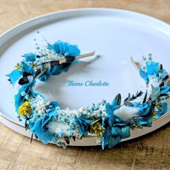 serre tête en fleurs séchées bleu