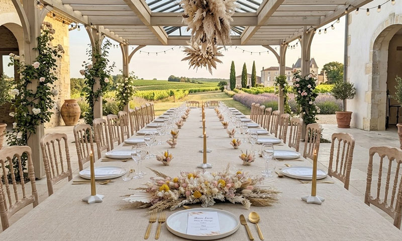 centre de table de mariés en fleurs séchées