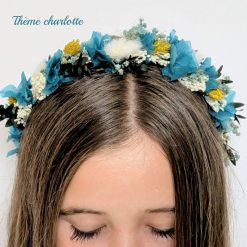 serre tête en fleurs séchées bleu mariage