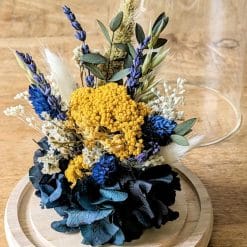Cloche de fleurs séchées jaune et bleu Angèle Vue Détail