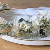 Couronne de mariée en fleurs séchées Blanche et Bleu Thème Clémence