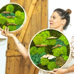 tableau végétal rond lot de 2 thème sous bois. Mousse stabilisée et champignons séchés