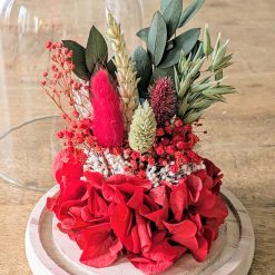 cloche de fleurs séchées rouge amour