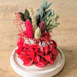 cloche de fleurs séchées rouge amour