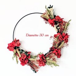 couronne murale de fleurs séchées rouge amour