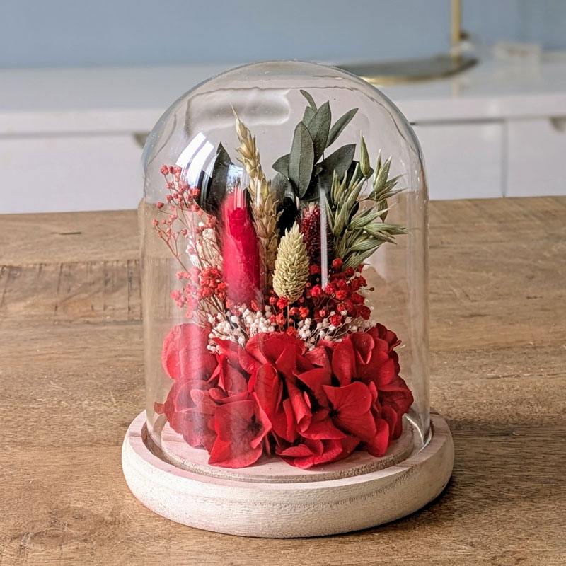8 cloche de fleurs séchées rouge amour
