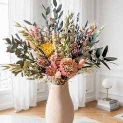 Bouquet de fleurs séchées Romane jaune et rose