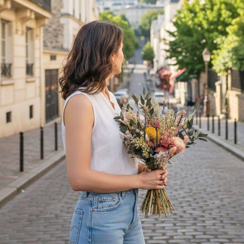Bouquet de fleurs séchées Romane jaune et rose