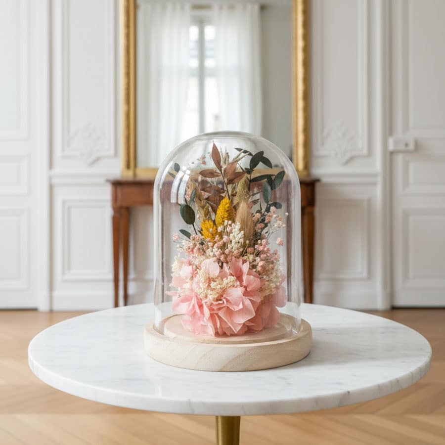 cloche de fleurs séchées em