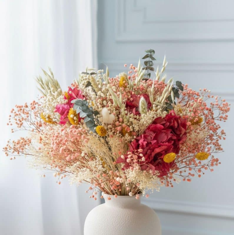 Bouquet de fleurs séchées Agathe rose