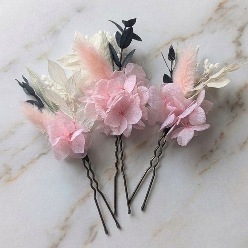 lot de 3 épingles à chignon en fleurs séchées